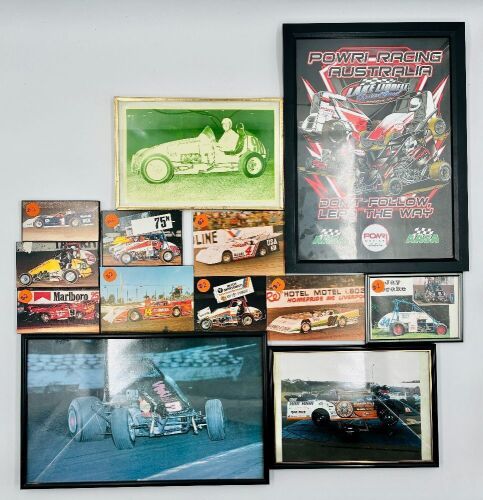 AUSTRALIAN SPEEDWAY: A group of 13 framed and mounted Australian speedway photos and posters [Location: Sydney]