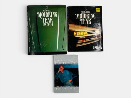 AUSTRALIAN MOTORING YEAR BOOKS: A pair of hardcover books together with a softcover biography of Peter Wherrett [Location: Sydney]