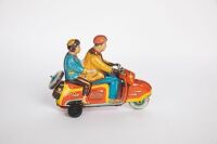 SCOOTER: A c1956 Technofix (West Germany) model No.282 tin toy clockwork scooter with rider & passenger, 16cm long - 2