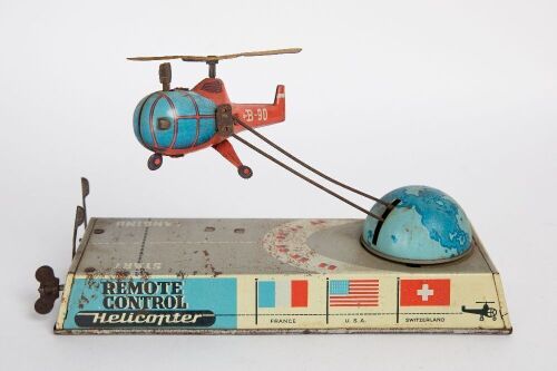 HELICOPTER: A c1955 Hans Biller (Germany) tin toy remote control helicopter, model No.90, 22cm long