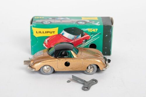 LILLIPUT: A Lilliput Micro-Racer Porsche 356 style wind-up model, approx. 1:43 scale in original box with key