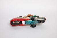MOTORCYCLE: A c1950s-1960s Nomura (Japan) tinplate friction racing motorcycle with rider, 20cm long - 5