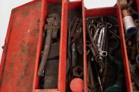 TOOL BOXES: Three vintage tool boxes each containing tools of differing sizes - 6