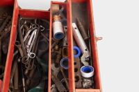 TOOL BOXES: Three vintage tool boxes each containing tools of differing sizes - 8
