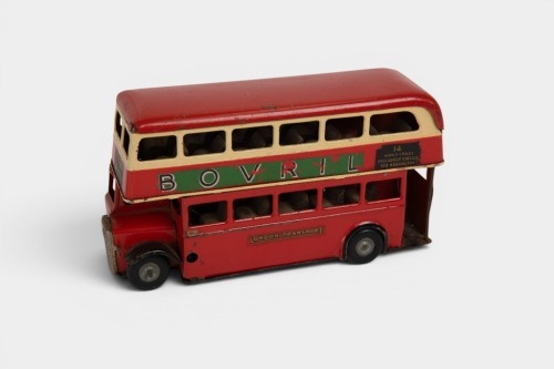 TRI-ANG: A c1950s Tri-Ang Minic Toys (UK) tinplate London friction London Transport double decker bus, 18cm long