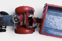 TRACTOR: A c1950s Gama (US Zone Germany) tinplate battery operated tractor & trailer toy, 40cm long - 3