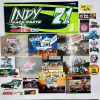 SPRINT CARS: A group of sprint cars items including part of a sprint cars top wing, seven autographed photos, a medal and a group of stickers [Location: Sydney]