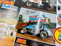 SPRINT CARS: A group of sprint cars items including part of a sprint cars top wing, seven autographed photos, a medal and a group of stickers [Location: Sydney] - 4