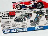 DIRT LATE MODEL: A 1:18 scale RTR electric 4WD RC car by Team Associated of a dirt late model race car with original packaging [Location: Sydney] - 2