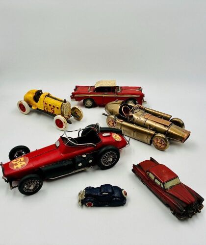 MODEL CARS: A group of six antique style metal/tin models in various scales [Location: Sydney]