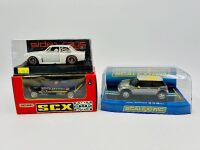SLOT CARS: Three 1:32 scale slot cars including a BMW M3 by SCX/Matchbox, a Mini Cooper by Scalextric and a BMW 320 Group 5 kit by Sideways [Location: Sydney]