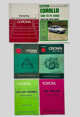 324 · TOYOTA: A group of six manuals for various Toyota models including Crown, Corolla KE70 and Corona [Location: Sydney]