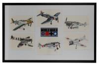 WWII PRINTS: A single framed collection of 6 great fighters planes of WWII, painted by John Batchelor (107cm long x 68.5cm wide) - 2