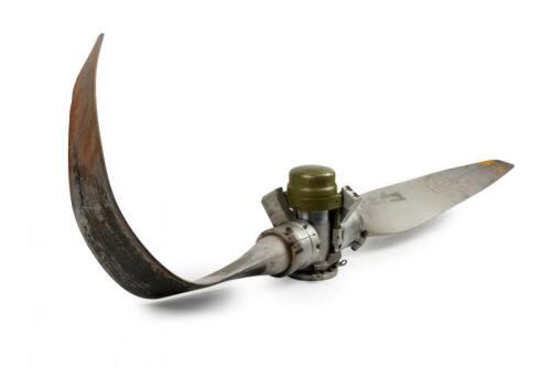 CYCLONE TRACEY: An interesting twin blade bent propeller, with inscription to the blade, (168cm long)