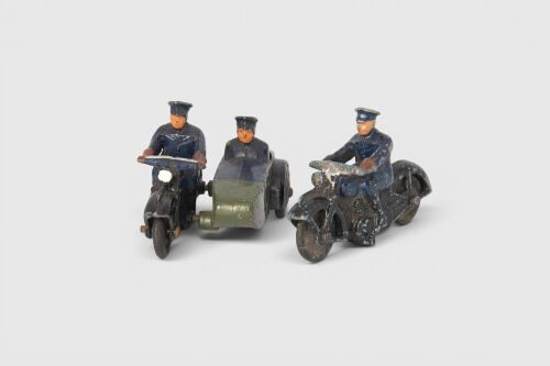 DINKY TOYS: Two Dinky Toys Police Motorcycles, including 426 Police Motorcycle Patrol with sidecar 1946-1949 and 376 Police Motorcyclist c1954
