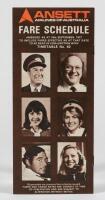 ANSETT: A Ansett Airlines Fare Schedule brochure detailing travel routes, circa Sep 1977
