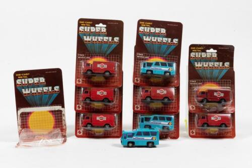 SUPER WHEELS: A NOS group of nine SZE TOY No.1602 'Super Wheels', including six red Martini trucks and three light blue Lufthansa buses