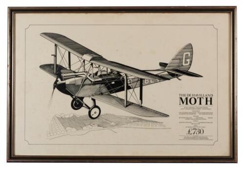 THE DE HAVILLAND MOTH: A black and white framed picture of the De Havilland DH60 Cirrus Moth G-EBLV, (43.7cm long x 29cm high)
