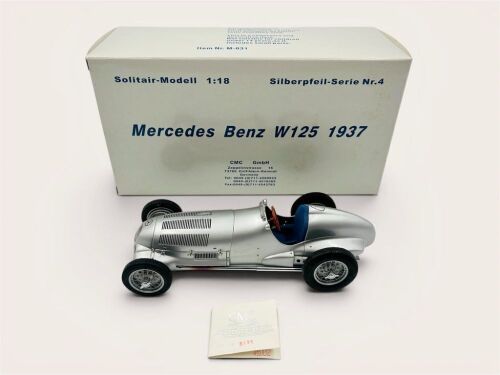 18 · MERCEDES-BENZ W125: A 1:18 scale model by CMC of the 1937 Mercedes-Benz W125 with serial number tag and original packaging [Location: Sydney]