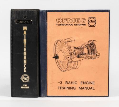 TURBOFAN ENGINES: A 1983 JT8D Turbofan ' Pratt & Whitney aircraft folder Maintenance manual Vol 1 (contain in a Vol 2 folder) part No 481671, FAA approved. And a 1984 CFMT56 Turbofan engines, training manual, -3 basic engine including 215pages and a leat