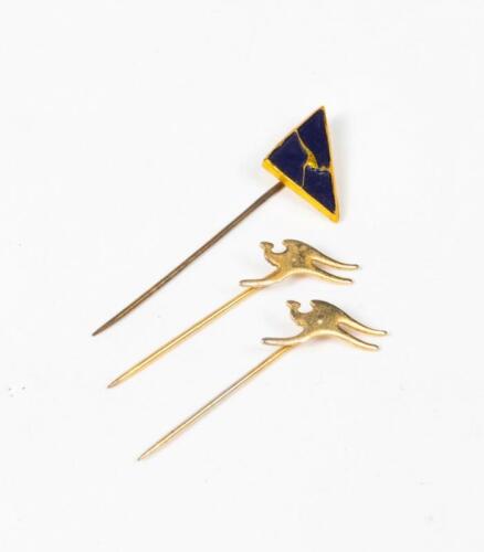 QANTAS PINS: Three Qantas label pins featuring two kangaroo and a Qantas logo pin.
