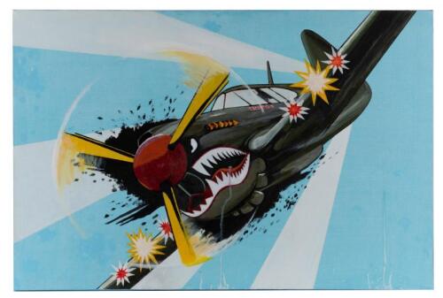 POP ART: An original acrylic on canvas painting in the &lsquo;Pop Art&rsquo; style of fighter plane, 61cm high x 92cm wide.