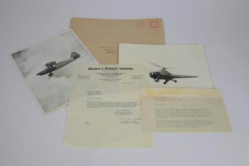 BROWN & DUREAU: Two black and white pictures of aircraft. Westland Sikorsky Helicopter, Stinson Voyager pictures