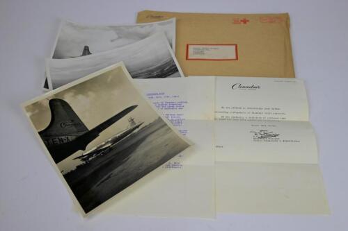 CANADAIR: A collection of three black and white photographs of Canadair Fours aircraft
