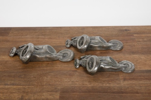 WALL ART: Three c1990 metal vintage racing car wall art pieces, each 17cm long