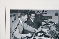 BRABHAM: A b/w photograph featuring Sir Jack & Ron Tauranac both working on the Repco-Brabham V8 engine, hand signed by Sir Jack and Ron Tauranac - 3