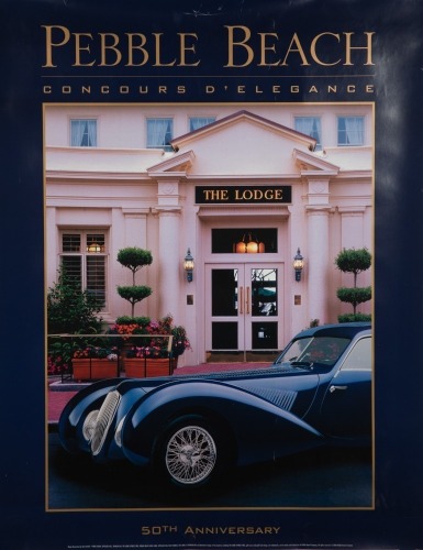821 · POSTER: A poster promoting the 50th anniversary of the Pebble Beach Concours D'Elegance, 81cm high, 64cm wide
