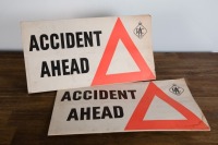 RACV: Two cardboard RACV 'Accident Ahead' signs, 23cm high, 46cm wide - 2