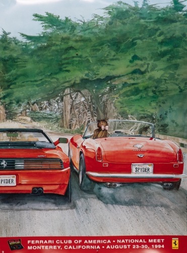 POSTER: A poster promoting the 1994 Ferrari Club of America National Meet in Monterey California, 92cm high, 66cm wide