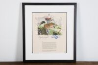 KURTIS-KRAFT: A print featuring an illustration of the 1955 Kurtis-Kraft, limited edition (126/1000), signed by unknown person, 33cm high, 28cm wide (visible)