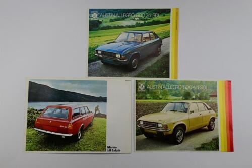 AUSTIN: Three Austin colour sales brochures. Allegro, Marina sales brochures. Dutch text