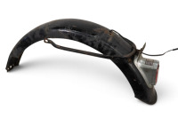 TRIUMPH: A c1960s Triumph rear mudguard with stay & fitted with Harley-Davidson tail light [Location: Melbourne] - 3