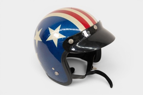 HELMET: An open faced helmet with US style stars & stripes, sticker marked 'DS D-3'' [Location: Melbourne]