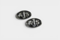 AJS: A pair of rare c1952 AJS fuel tank badges [Location: Melbourne]