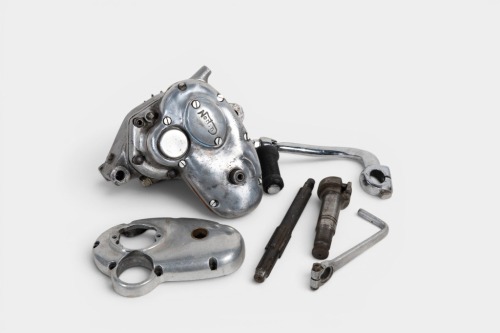 NORTON: A c1949-56 'laydown' Norton gearbox and associated parts, stamped 'G1012129'