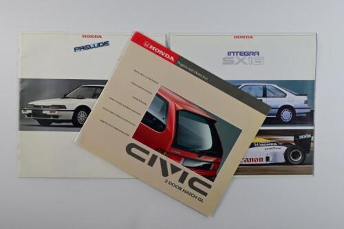 HONDA: Three 1980's Honda sales brochures. Integra, Prelude sales brochures