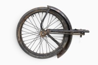 SIMPLEX: A Simplex Servi-Cycle (USA) front end assembly, includes wheel with tyre (original), guard and forks [Location: Melbourne]