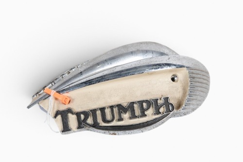 TRIUMPH: A pair of c1966-68 Triumph 650 tank badges [Location: Melbourne]