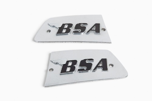 BSA: A pair of BSA c1969/70 Rocket 3 tank badges, paint by Roy Bognor [Location: Melbourne]