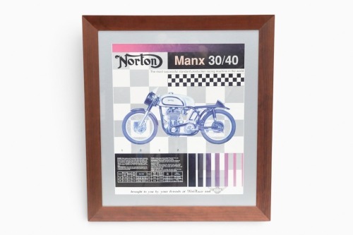 NORTON: A Norton Manx 30/40 print 'The Most Successful Standard Production Racing Machine in the World', 88cm high, 79cm wide overall [Location: Melbourne]