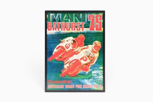 AUSTRALIAN MOTO GP: An original poster promoting the 1975 Australian Motorcycle Grand Prix at Bathurst, 80cm high, 59cm wide overall [Location: Melbourne]