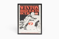 WINTON: A promotional poster for the Hartwell Motorcycle Club Winton Road Races October 16 (year unknown) event, 59cm high, 46cm wide overall [Location: Melbourne]