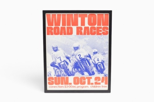 WINTON: A poster promoting the Winton Road Races October 24 (year unknown) event, 60cm high, 48cm wide overall [Location: Melbourne]