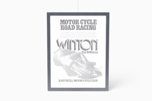 WINTON: A promotional poster for the Hartwell Motorcycle Club Winton Road Races October 20 (year unknown) event, 48cm high, 37cm wide overall [Location: Melbourne]