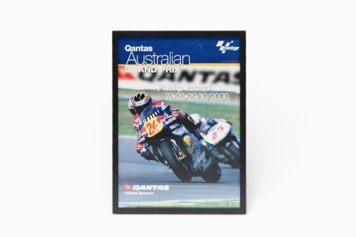 MOTO GP: A promotional poster for the 2000 Qantas Australian Moto GP at Phillip Island, 63cm high, 45cm wide overall [Location: Melbourne]