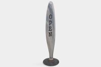 PROPELLER: A large polished aluminum propeller blade believed to be off Mustang, 176.5 cm overall including metal base